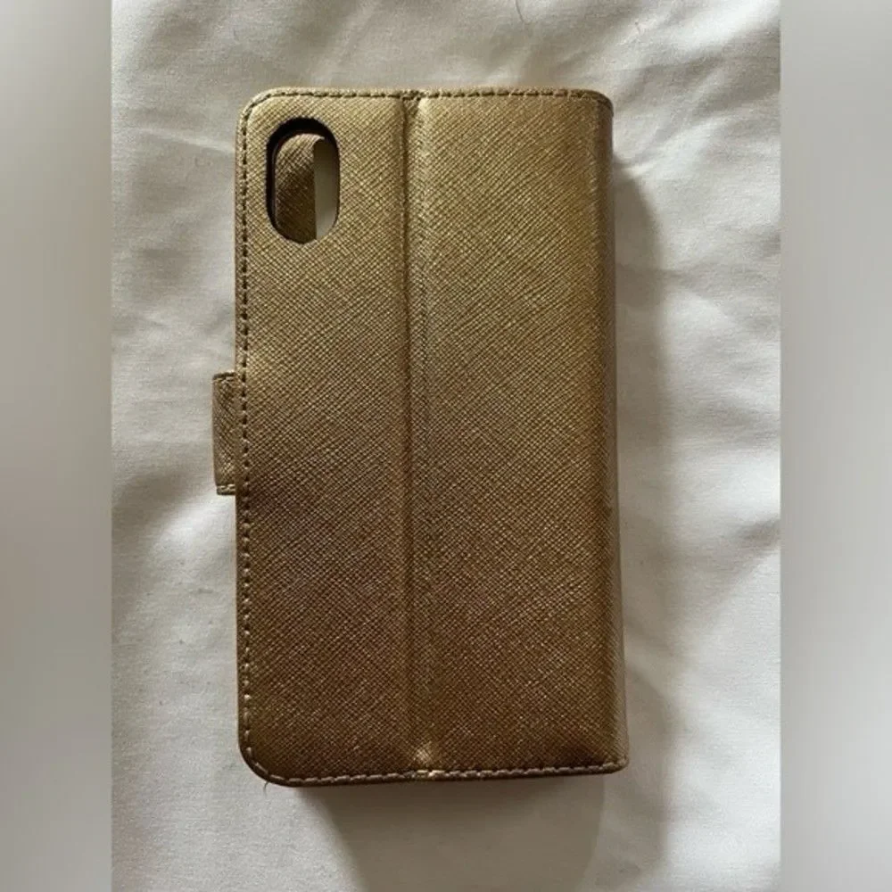 Michael Kors Saffiano Leather Folio Case for iPhone X – Gold – 3 Card Slots